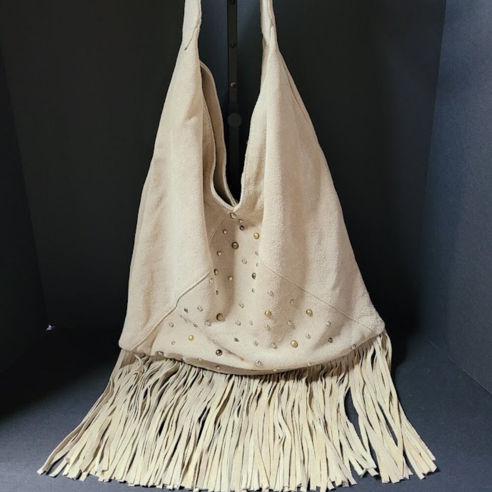 Express Leather Fringed Studded Shoulder Bag